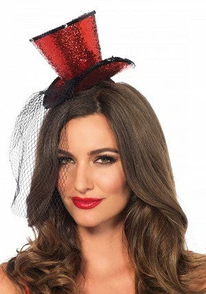 Leg Avenue Leg Ave, Mini Glitter Top Hat With Veil, Red