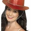 Smiffys Glitter Cowboy Hat, Red
