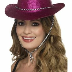 Smiffys Glitter Cowboy Hat Pink