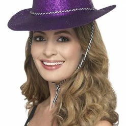 Smiffys Glitter Cowboy Hat, Purple