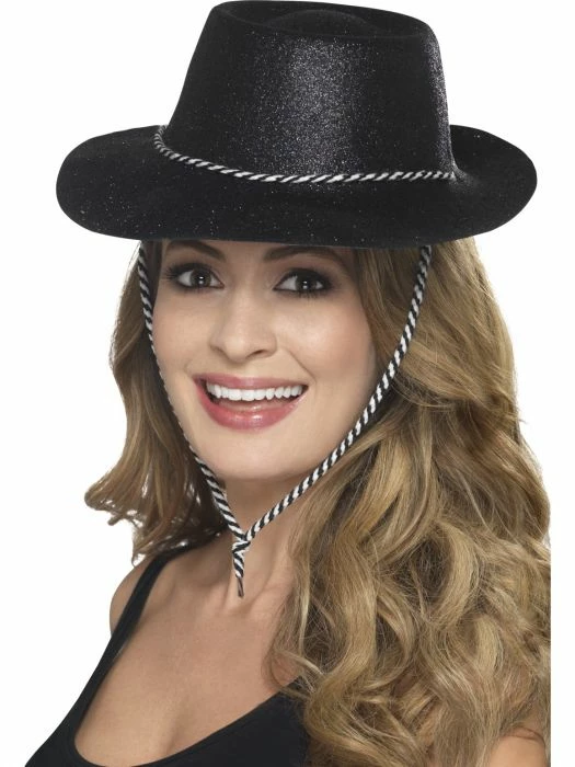 Smiffys Glitter Cowboy Hat, Black