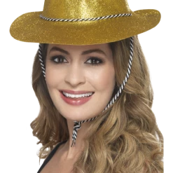Smiffys Glitter Cowboy Hat, Gold