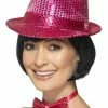Smiffys Sequin Trilby Hat, Pink
