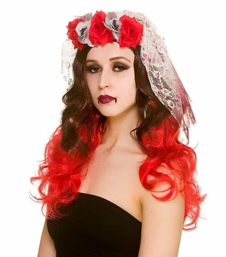 Wicked Halloween Accessories Veil, Blood N Roses