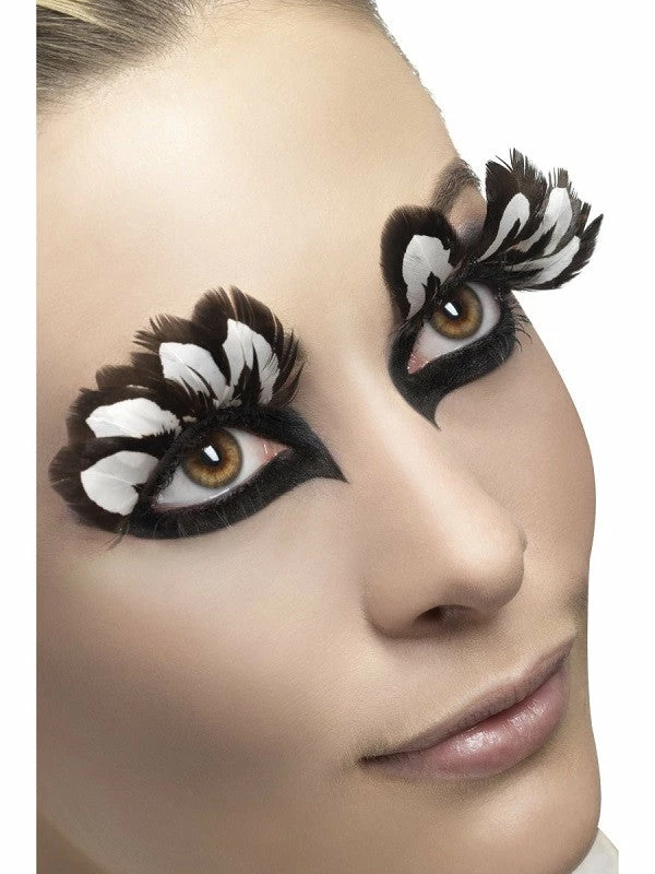 Smiffys Fever, Eyelashes, Brown And White Feather