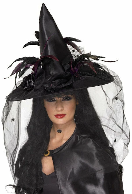 Smiffys Witch Hat, Net & Feathers