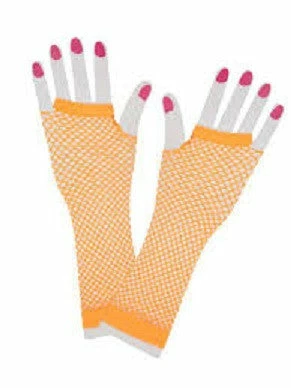 Wicked 1980's & 90's 80's Net Gloves Neon Orange Long