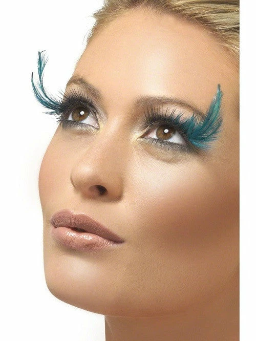Smiffys Fever, Eyelashes, Black And Green With Feather Plume