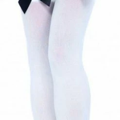 Leg Avenue Nylon Thigh Highs, White With Black Bows Hoisery