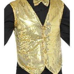 Smiffys Male Costumes Sequin Waistcoat, Gold