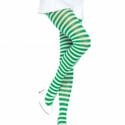 Leg Avenue Nylon Tights, Striped White And Green Halloween Hosiery