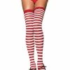 Leg Avenue Nylon Thigh Highs, White And Red Hoisery