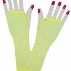 Wicked 80's Net Gloves Neon Yellow Long 1980's & 90's