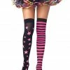 Leg Avenue Nylon Thigh Highs, Pink And Black Stars And Stripes Hoisery
