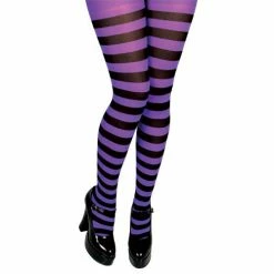 Vendor-unknown Hoisery Tights, Striped, Purple-Black
